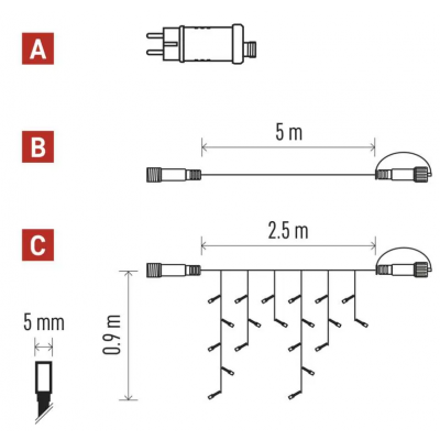 Oświetlenie łączone zestaw zasilacz sople 100LED 2,5m ciepła biel timer (D1CW02)